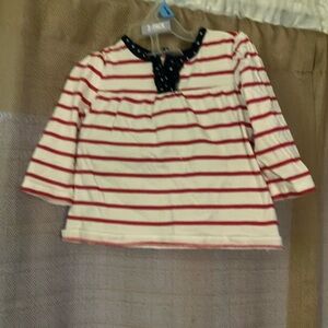Two Piece Red and White Long Sleeve Baby Girl Dress Set Casual Striped